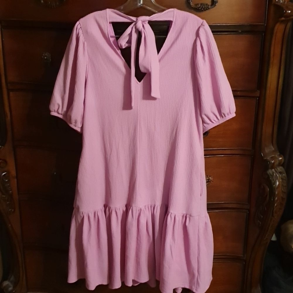 Melloday Lavendar Drop Waist Puff Sleeve Dress sz L - Picture 3 of 4